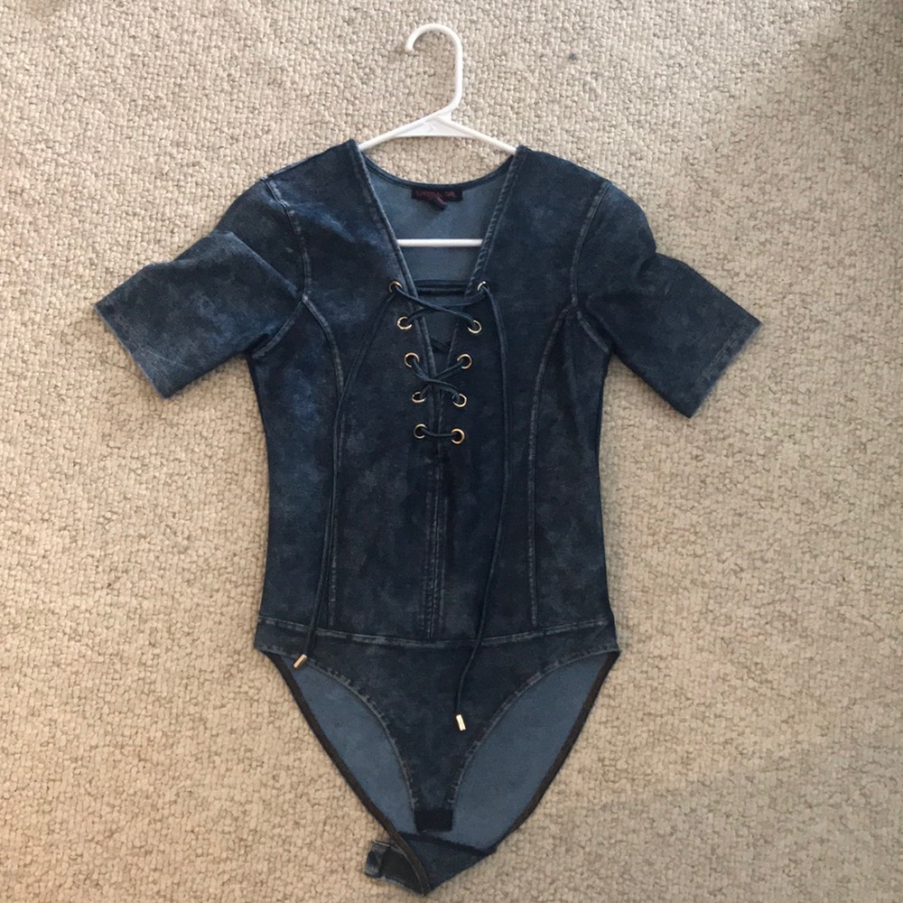 Denim lace up body suit